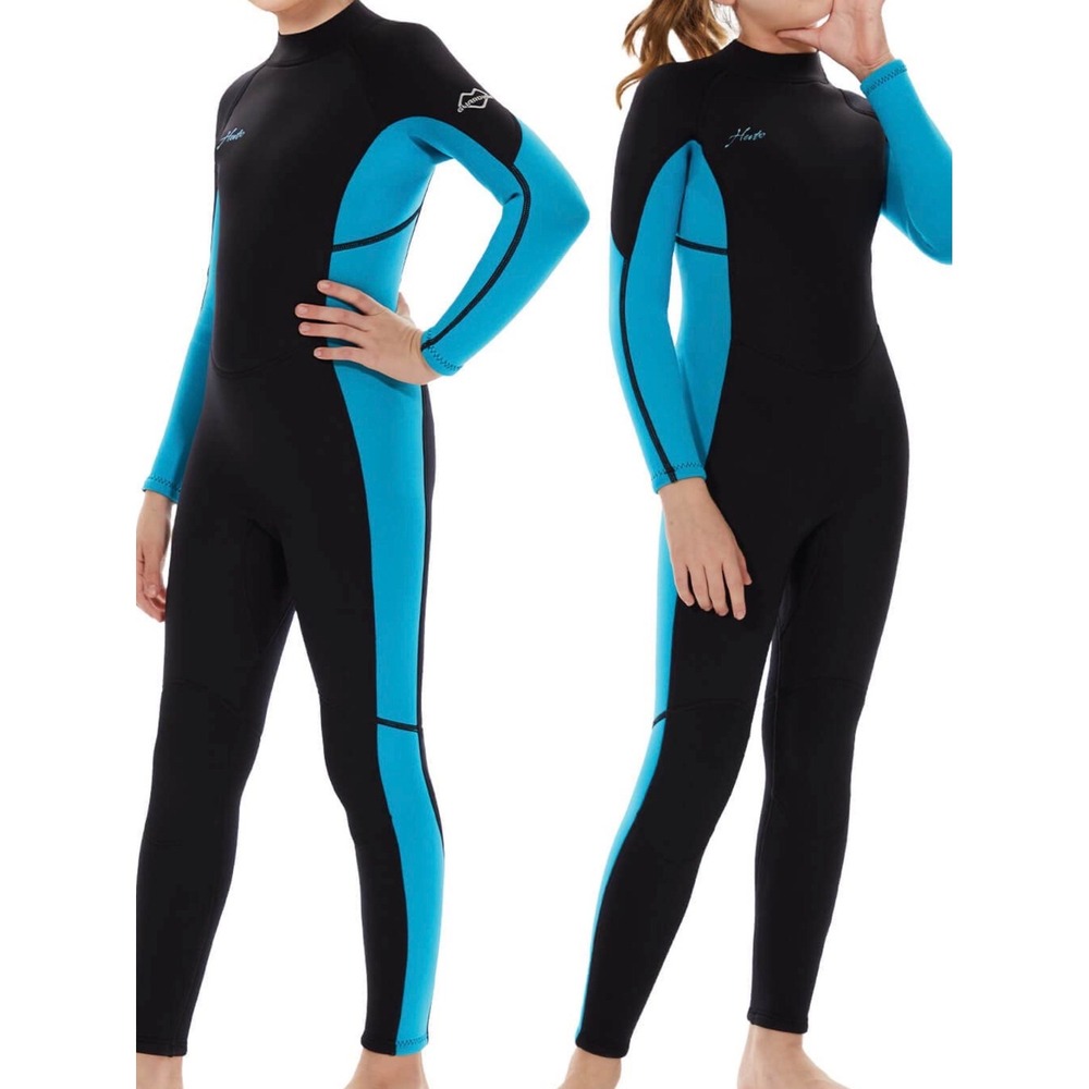 Hevto Wetsuit Kids Size 12 Black Blue New 3/2mm Neoprene Full Body‎ Long Sleeve